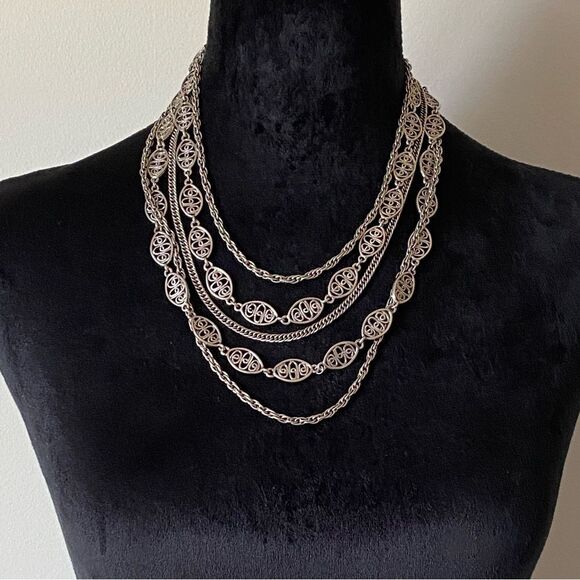 Layered Chain Scroll Necklace - Picture 1 of 3